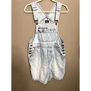 Sz M Vintage Route 66 Womens Overall Shorts Shortalls Blue Jean Pockets Cotton
